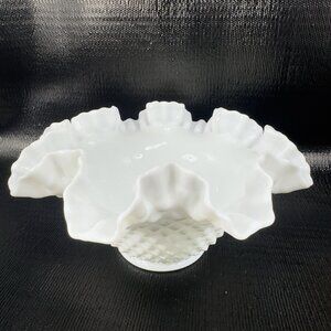 Fenton Hobnail White Milk Glass Double Crimped Large Rose Bowl Dish Vintage
